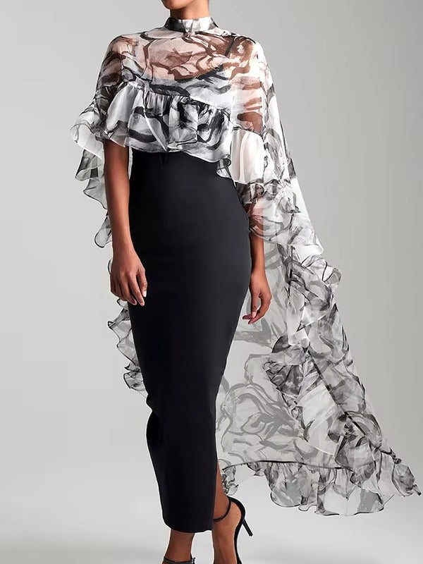 Vintage Floral Flower Print Pleated Sun Protection High-low Loose Blouses Shirts Cover-up Tops Mssza
