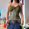 Vintage Folds Knitted Patchwork Printed Halter Slight Stretch Top Mssza