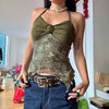 Vintage Folds Knitted Patchwork Printed Halter Slight Stretch Top Mssza