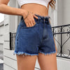 Vintage Fringed Zip Fly High Waisted Straight Trim Denim Shorts Mssza