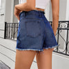 Vintage Fringed Zip Fly High Waisted Straight Trim Denim Shorts Mssza