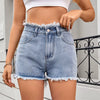 Vintage Fringed Zip Fly High Waisted Straight Trim Denim Shorts Mssza
