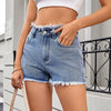 Vintage Fringed Zip Fly High Waisted Straight Trim Denim Shorts Mssza