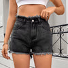 Vintage Fringed Zip Fly High Waisted Straight Trim Denim Shorts Mssza