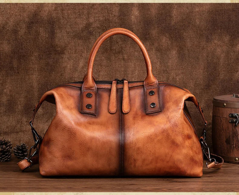 Vintage Genuine Cowhide Leather Hand Painted Large Capacity Top Handle Purse Designer Shoulder Hobo Bag Mssza