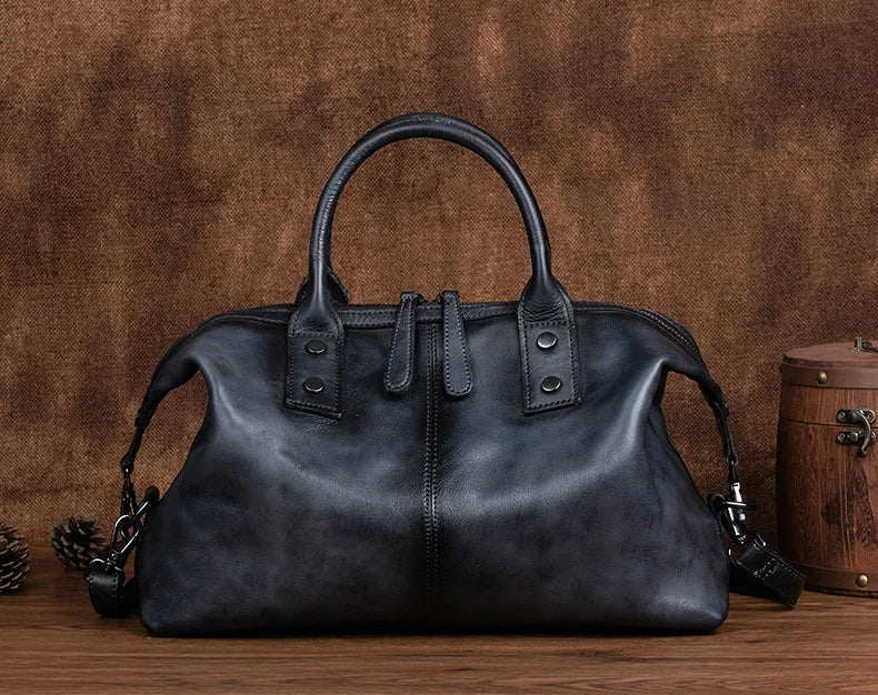 Vintage Genuine Cowhide Leather Hand Painted Large Capacity Top Handle Purse Designer Shoulder Hobo Bag Mssza