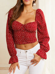 Vintage Heart Printed Long Sleeves Tops Mssza