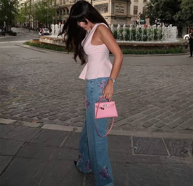 Vintage High Waist Jeans With Floral Print Wide Leg Pants Streetwear Mssza