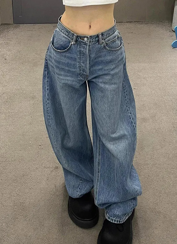 Vintage High Waisted Straight Streetwear Loose Large Wide Leg Denim Pants Mssza