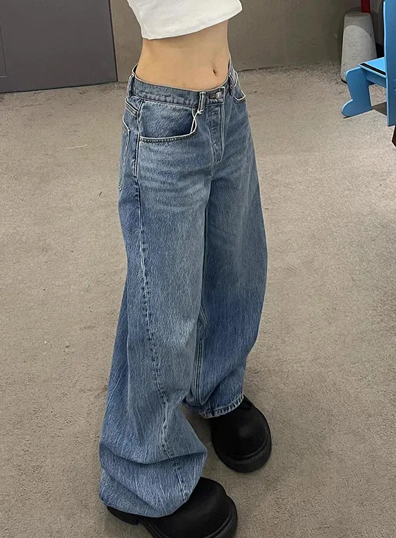 Vintage High Waisted Straight Streetwear Loose Large Wide Leg Denim Pants Mssza