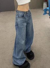 Vintage High Waisted Straight Streetwear Loose Large Wide Leg Denim Pants Mssza