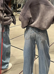 Vintage High Waisted Straight Streetwear Loose Large Wide Leg Denim Pants Mssza