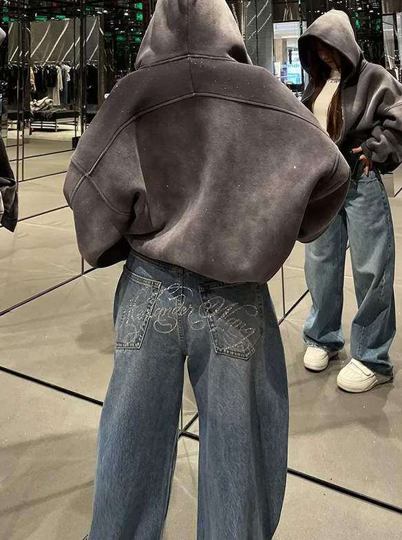 Vintage High Waisted Straight Streetwear Loose Large Wide Leg Denim Pants Mssza