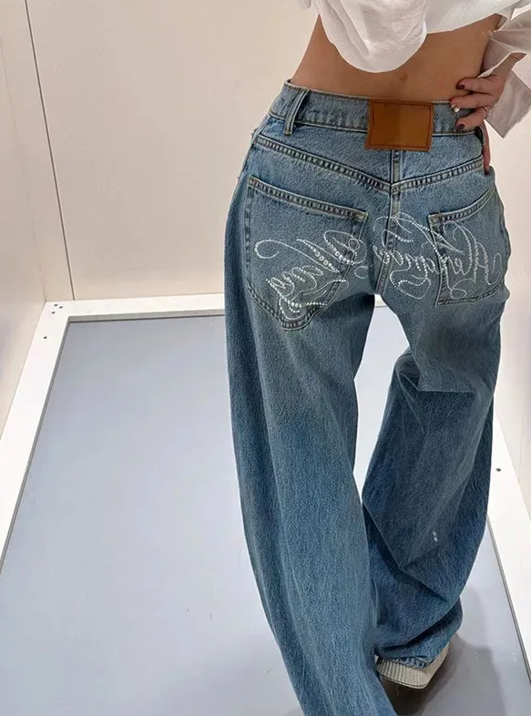 Vintage High Waisted Straight Streetwear Loose Large Wide Leg Denim Pants Mssza