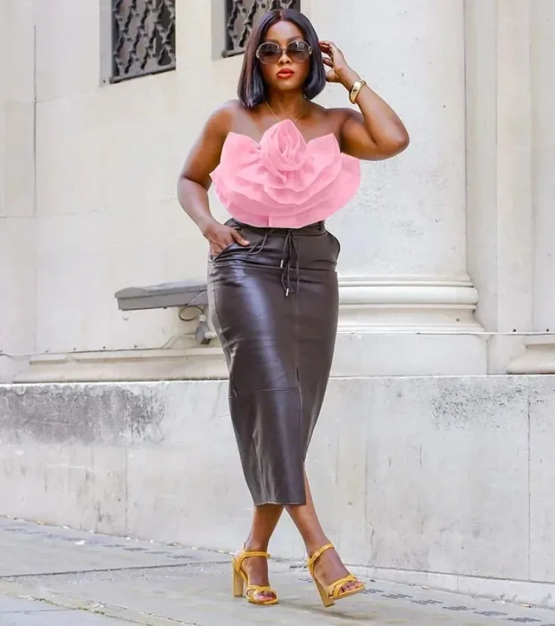 Vintage Hollow Out Applique Rose Flower Halter Neck Crop Tops Mssza