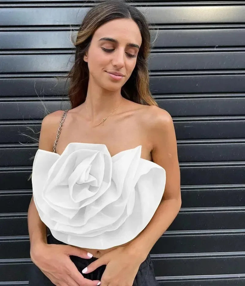 Vintage Hollow Out Applique Rose Flower Halter Neck Crop Tops Mssza
