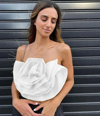 Vintage Hollow Out Applique Rose Flower Halter Neck Crop Tops Mssza