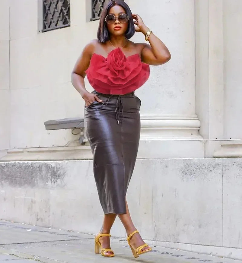 Vintage Hollow Out Applique Rose Flower Halter Neck Crop Tops Mssza