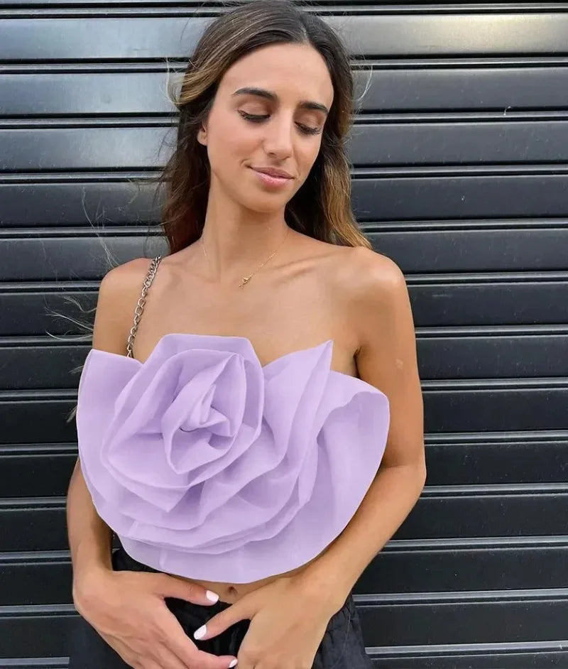 Vintage Hollow Out Applique Rose Flower Halter Neck Crop Tops Mssza