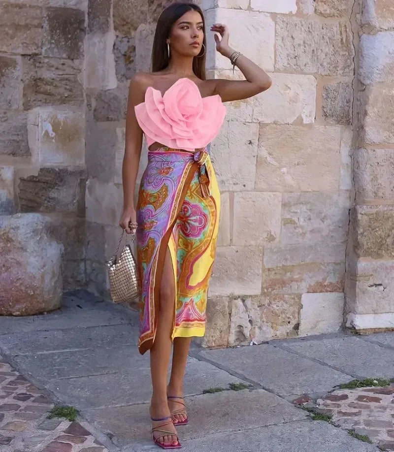 Vintage Hollow Out Applique Rose Flower Halter Neck Crop Tops Mssza