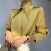 Vintage Lantern Long Sleeve Turn Down Collar Office Lady Silk Shirt Mssza
