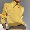 Vintage Lantern Long Sleeve Turn Down Collar Office Lady Silk Shirt Mssza