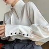 Vintage Lantern Long Sleeve Turn Down Collar Office Lady Silk Shirt Mssza