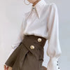 Vintage Lantern Long Sleeve Turn Down Collar Office Lady Silk Shirt Mssza