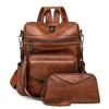 Vintage Leopard Print Block Design with Tassel Stain-Resistant Leather Backpack Mssza