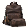 Vintage Leopard Print Block Design with Tassel Stain-Resistant Leather Backpack Mssza