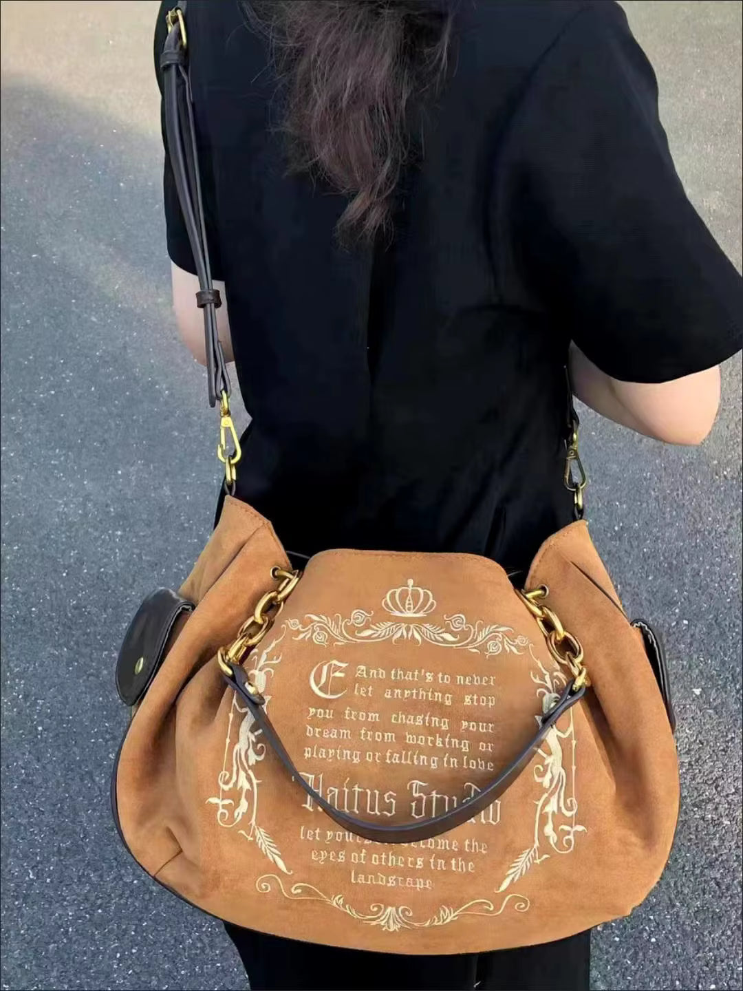 Vintage Letter Gothic Large Capacity Casual Crossbody Tote Bag Mssza