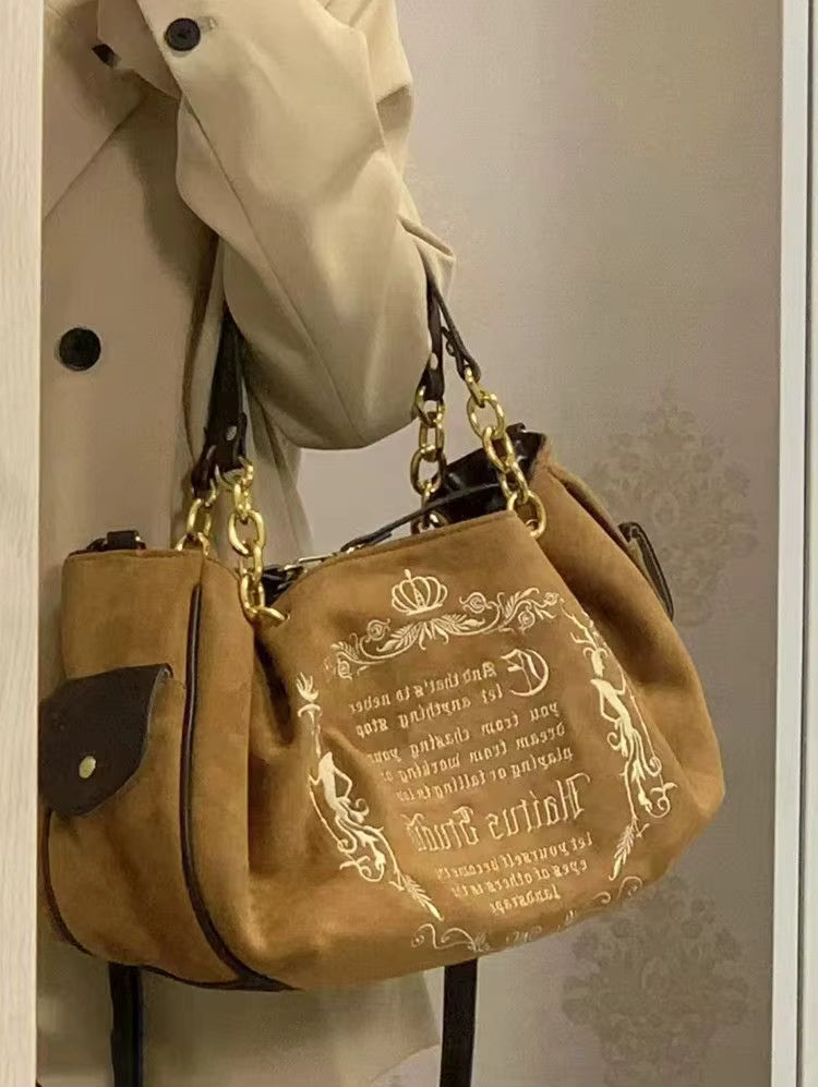 Vintage Letter Gothic Large Capacity Casual Crossbody Tote Bag Mssza