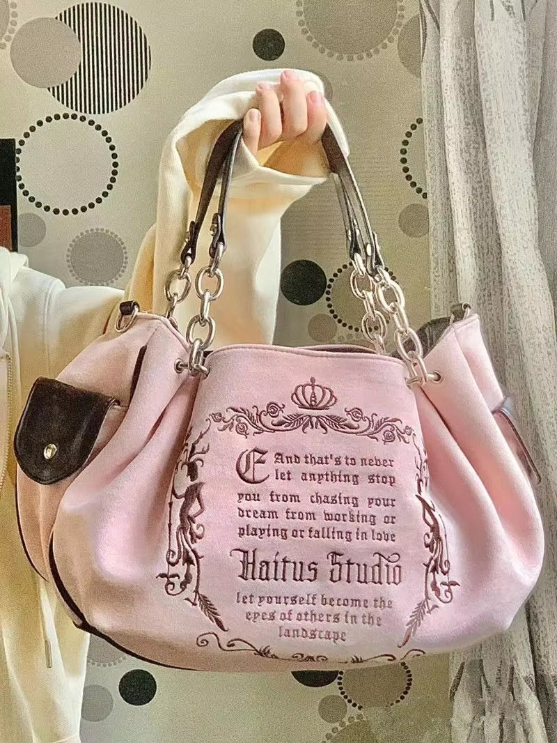 Vintage Letter Gothic Large Capacity Casual Crossbody Tote Bag Mssza