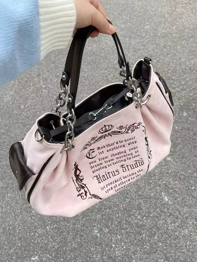 Vintage Letter Gothic Large Capacity Casual Crossbody Tote Bag Mssza