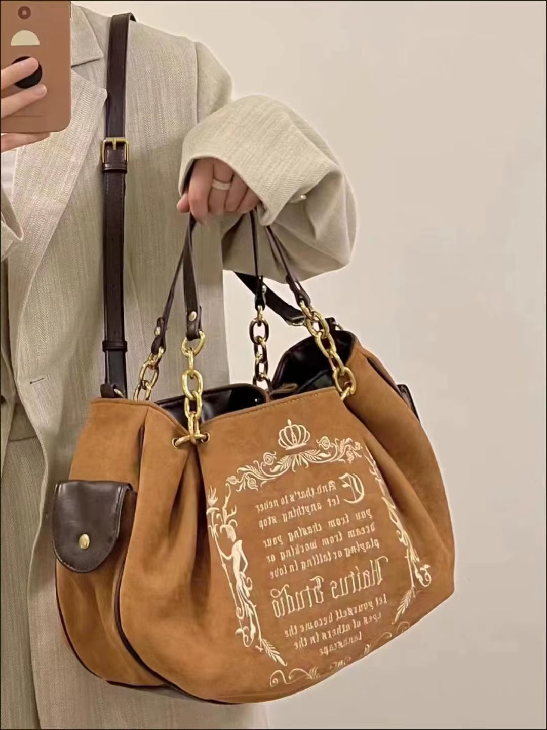 Vintage Letter Gothic Large Capacity Casual Crossbody Tote Bag Mssza