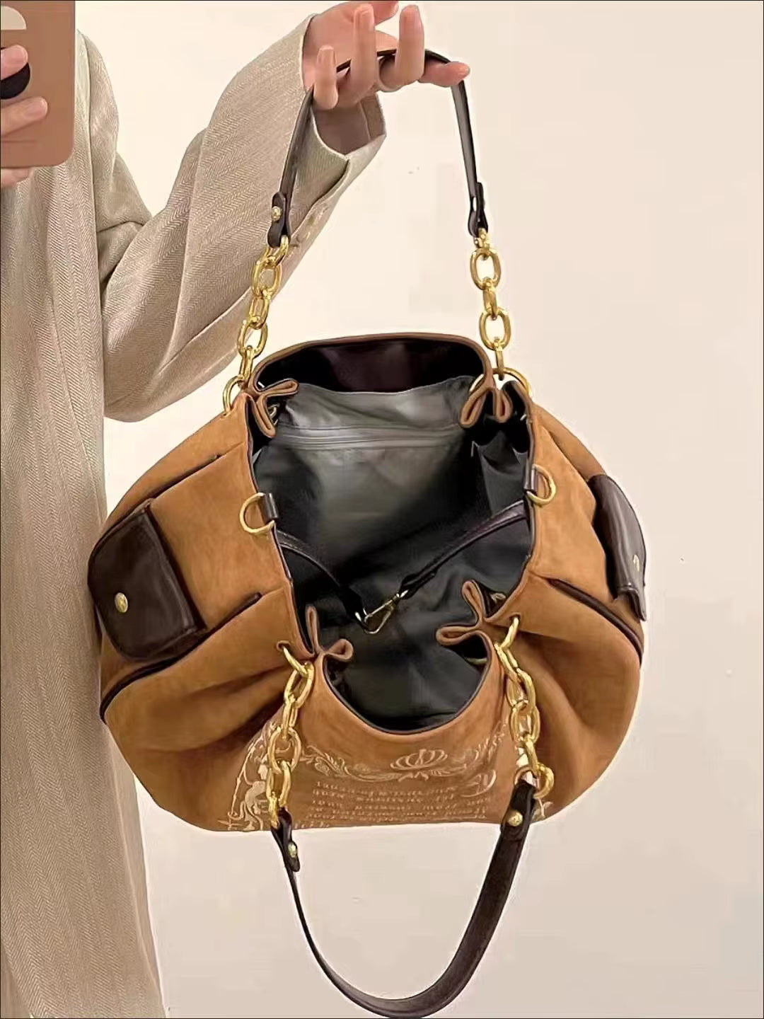 Vintage Letter Gothic Large Capacity Casual Crossbody Tote Bag Mssza