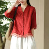 Vintage Single Breasted Linen Cotton Short Sleeve Button Loose Shirt Mssza