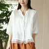 Vintage Single Breasted Linen Cotton Short Sleeve Button Loose Shirt Mssza
