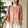 Vintage Single Breasted Linen Cotton Short Sleeve Button Loose Shirt Mssza