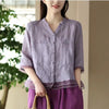 Vintage Single Breasted Linen Cotton Short Sleeve Button Loose Shirt Mssza