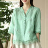 Vintage Single Breasted Linen Cotton Short Sleeve Button Loose Shirt Mssza