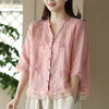 Vintage Single Breasted Linen Cotton Short Sleeve Button Loose Shirt Mssza