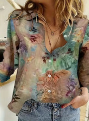 Vintage Long Sleeve Single-Breasted Lapel Printed Shirt Mssza