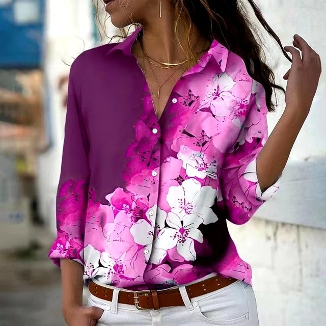 Vintage Long Sleeve Single-Breasted Lapel Printed Shirt Mssza