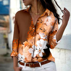 Vintage Long Sleeve Single-Breasted Lapel Printed Shirt Mssza