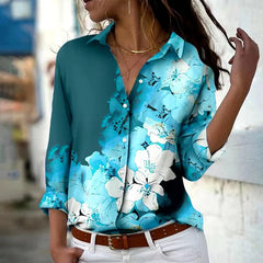 Vintage Long Sleeve Single-Breasted Lapel Printed Shirt Mssza
