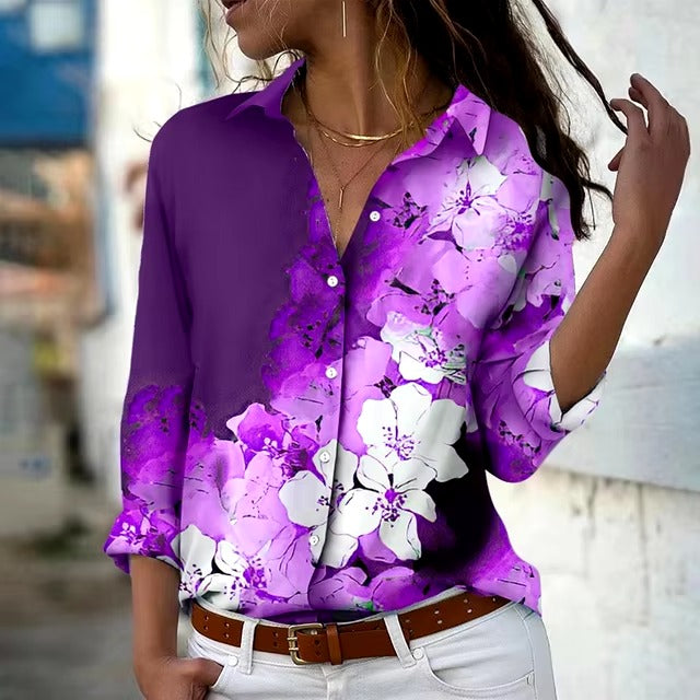 Vintage Long Sleeve Single-Breasted Lapel Printed Shirt Mssza