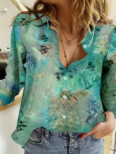 Vintage Long Sleeve Single-Breasted Lapel Printed Shirt Mssza