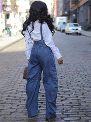 Vintage Loose Overalls Pockets Wide Leg Jumpsuit Streetwear Mssza