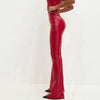 Vintage PU Leather Bodycon Bell Bottom Stretch Slim High Waist Flared Pants Mssza